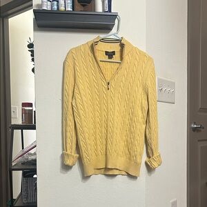 346 Brooks Brothers Sweater M Men Yellow Cable Knit 1/4 Zip Mockneck Pullover